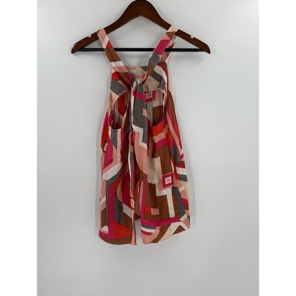 Nell Couture Multi Color Geometric Design Silk  Tank Top Blouse ZERO Easy Wear - Picture 7 of 9